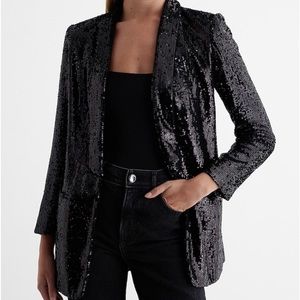 Express Black sequin boyfriend blazer in Large